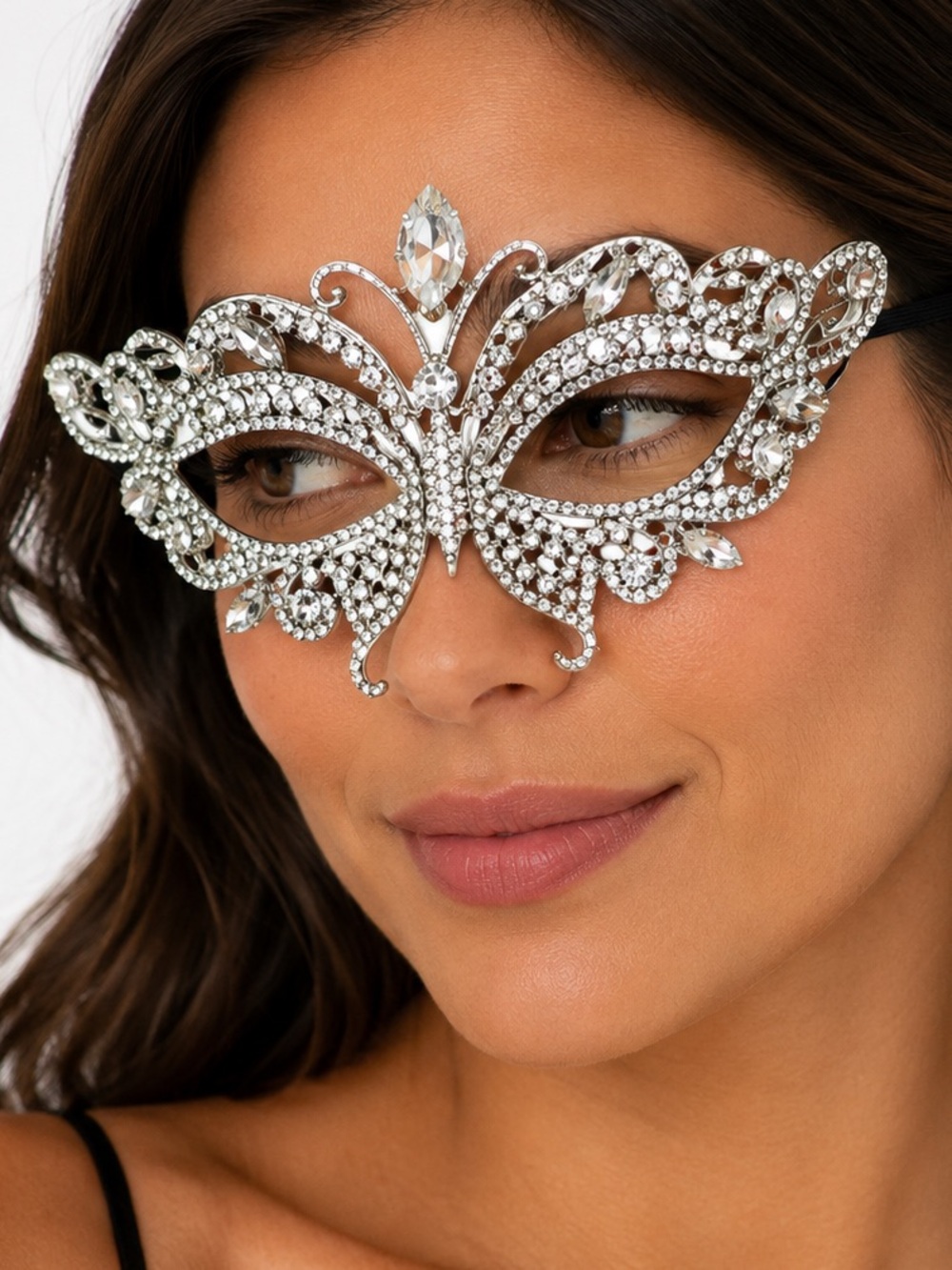 NEW - Elegant Silver Rhinestone Masquerade Mask- Halloween - Butterfly